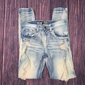 Spark Distressed Slim Jeans 30x32 Cotton Stretch Streetwear Light Wash Denim